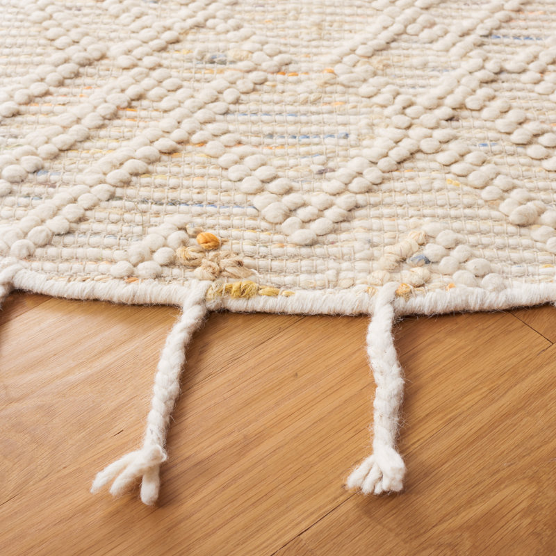 Holtsville Hand Loomed Wool/Jute/Cotton Geometric Rug in Orange/Ivory, Round 6'