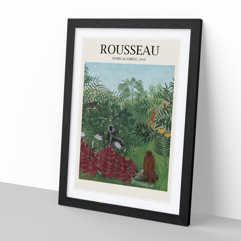 Tropical Forest with Monkeys by Henri Rousseau - Picture Frame Painting, Black Framed, 65cm H x 48cm W x 2cm D