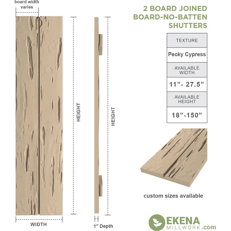 Volets rustiques en bois à deux planches jointes avec lattes et sans lattes (par paire), 11", H 80 po x l 11 po x P 1 po