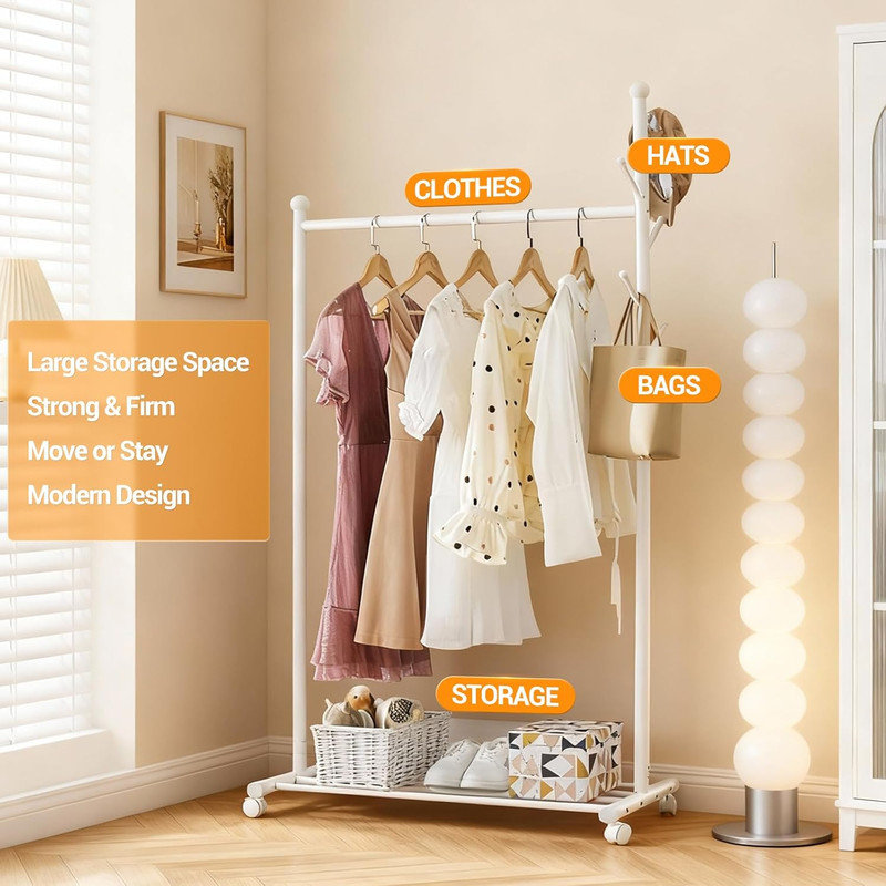 105cm Rolling Clothing Rack, White