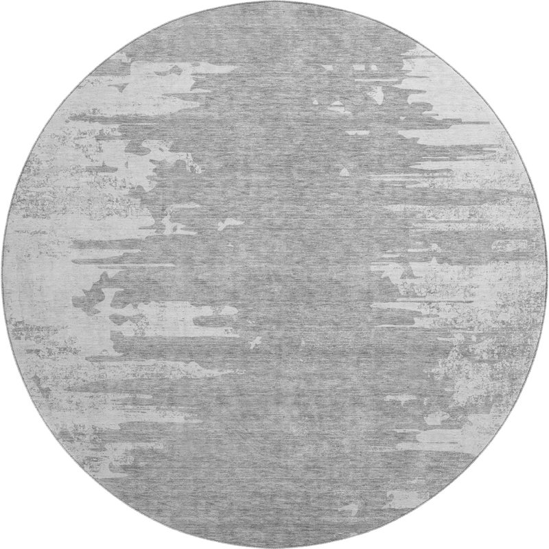 Premium Machine Washable Kolten Silver Rug, Round 8' x 8'