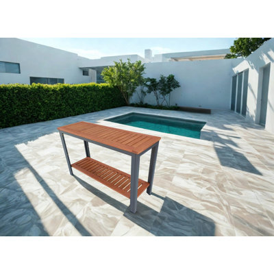 Console d'extérieur avec plateau à lattes en bois d'acacia et structure en acier
