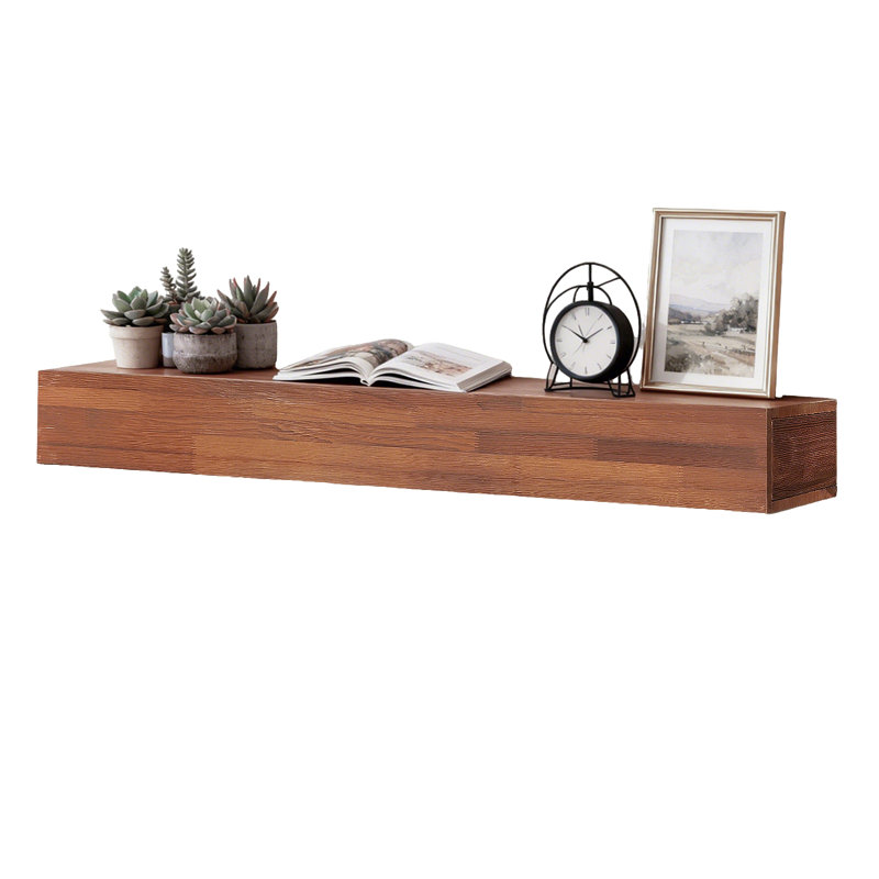 72" Solid Wood Fireplace Mantel, Floating Shelves, 72", Brown