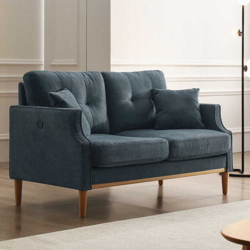 Upholstered 56.7'' Loveseat, Dark Blue 100% Polyester