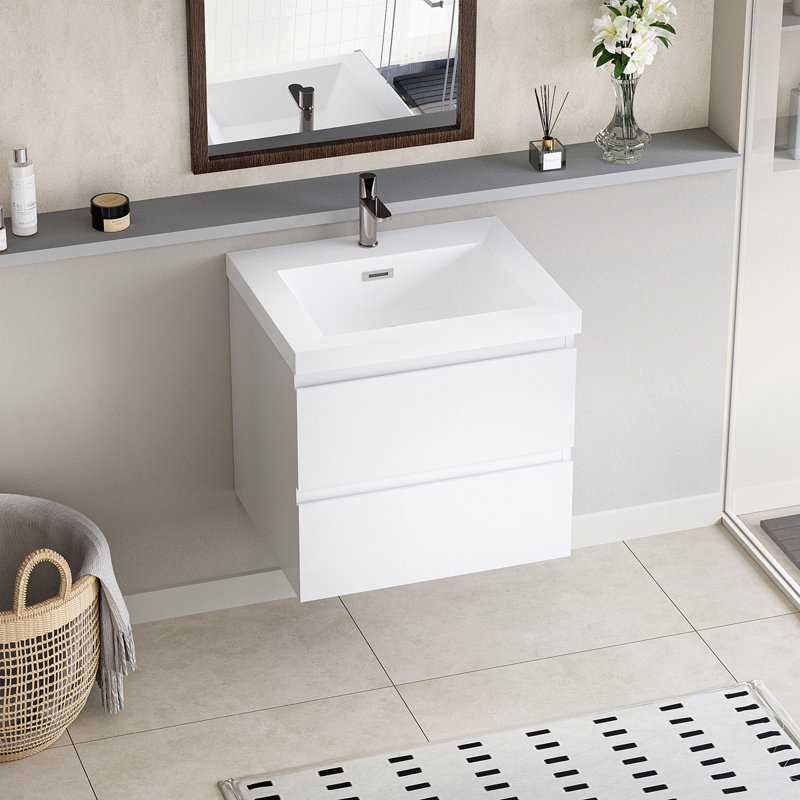 Meuble-lavabo flottant avec lavabo et meuble-lavabo, Blanc