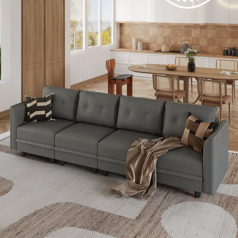 Tomario 112" Upholstered 4 - Seater Sofa With Storage, Gray Polyester