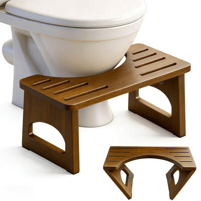 Foldable Toilet Stool, 7 Inch Poop Stool For Bathroom, Bamboo Toilet Stool Squat Adult(Brown)