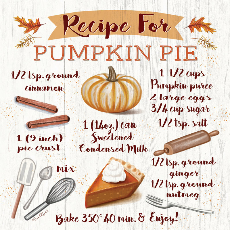 Pumpkin Pie Recipe by Elizabeth Tyndall, 20" H x 20" W