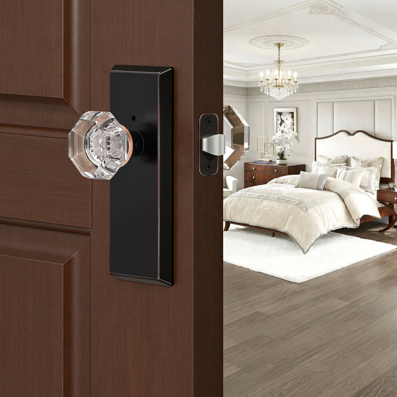 Faux bouton de porte octogonal en bronze huilé, Bronze frotté à l'huile, Faux bouton double
