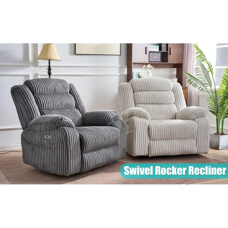 Fabric Recliner With Dual Charging Options, 270° Rotation, 160° Flat-Laying Function, Built-In Massage & Heating Feature - Fall/Winter Style - Boxed Set
