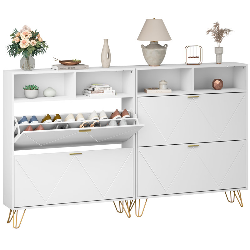 Armoire de rangement pour 40 paires de chaussures avec 4 tiroirs, Blanc