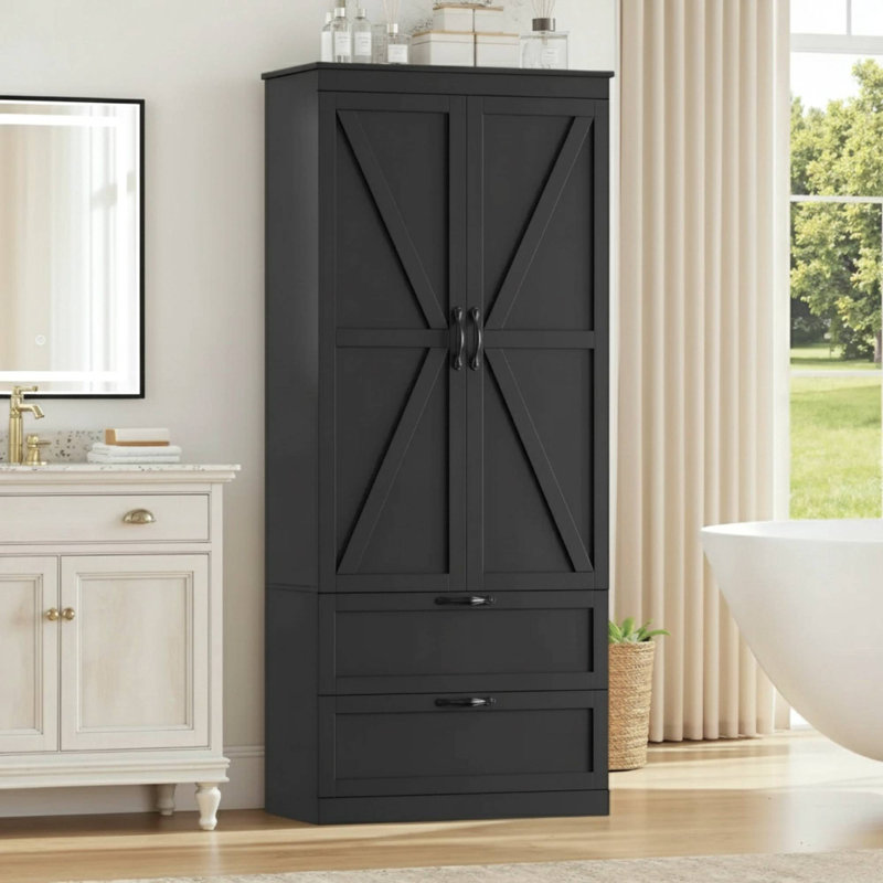 70.3" H Freestanding Bathroom With 2 Drawers, Black