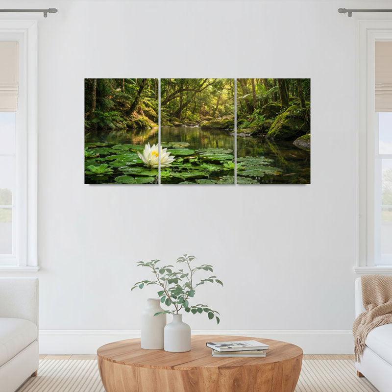 «White Water Lily Forest Stream», ensemble de 3 reproductions d'art sur toile tendues, 2030