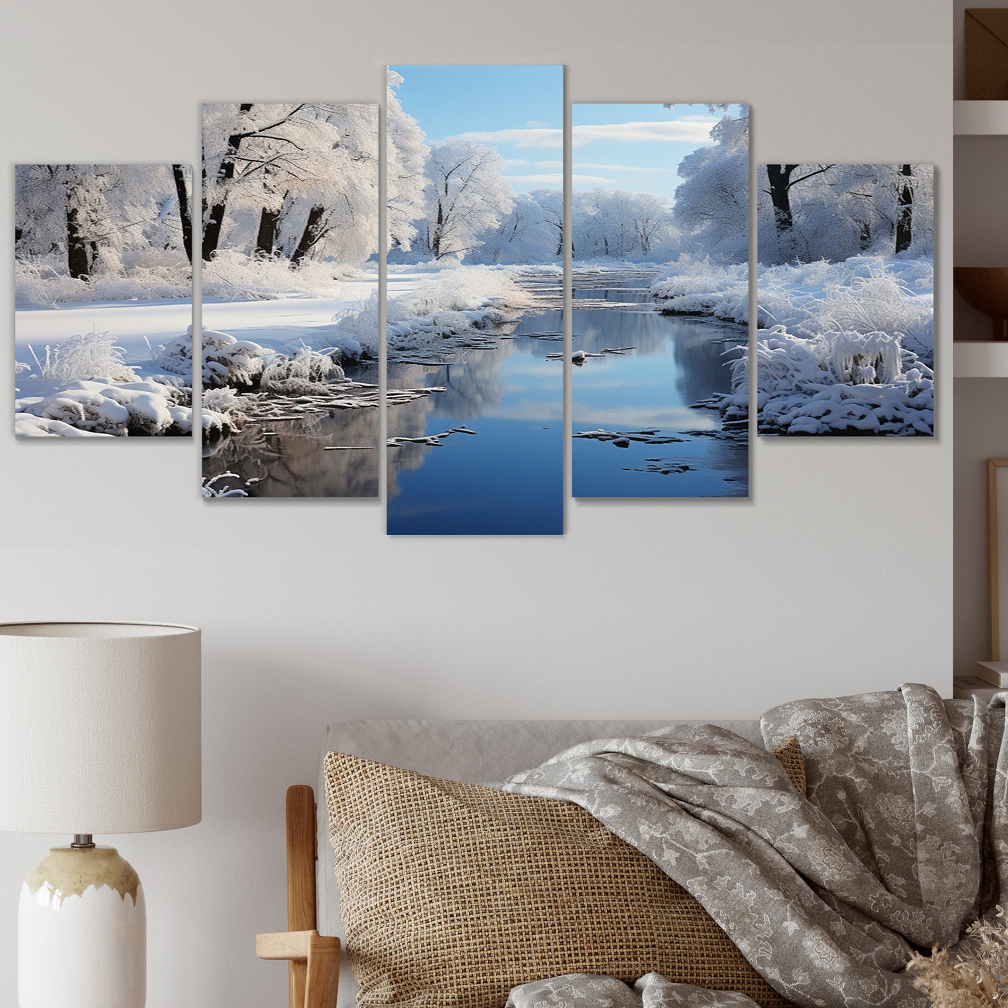 Ebern Designs Winter Landscape River Reflection I - Landscapes Canvas ...