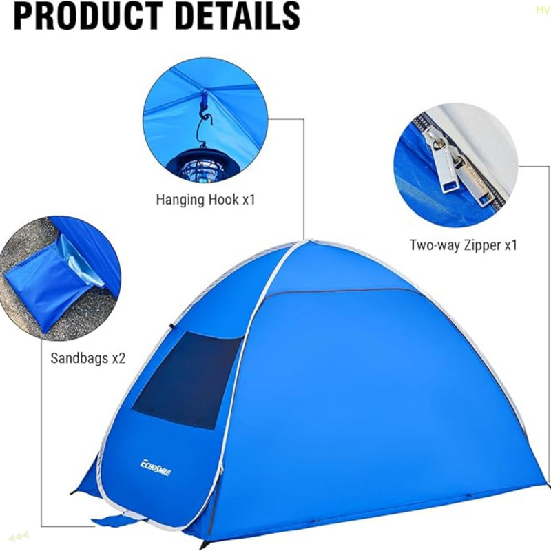 Abri de plage pour 3/4 personnes, parasol portatif