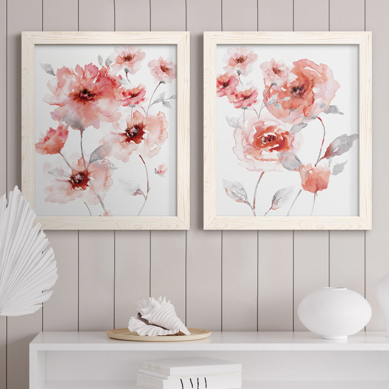 Translucent Blush I - ensemble de 2 reproductions d'art, Toile blanche encadrée, Pas de tapis, H 24 po x l 36 po x P 1,5 po