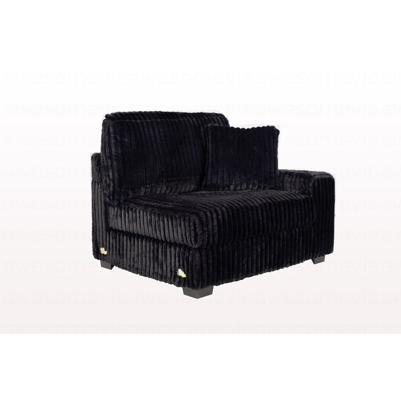 Fauteuil de salon modulaire 1pc RAF avec accoudoir porte-gobelet en velours côtelé noir