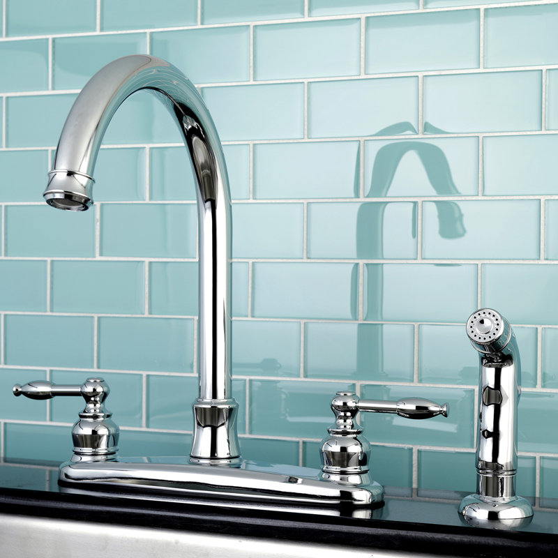 Kingston Brass Knight Two-Handle 4-Hole 8" Centerset Kitchen Faucet with Side Sprayer, Polished Chrome