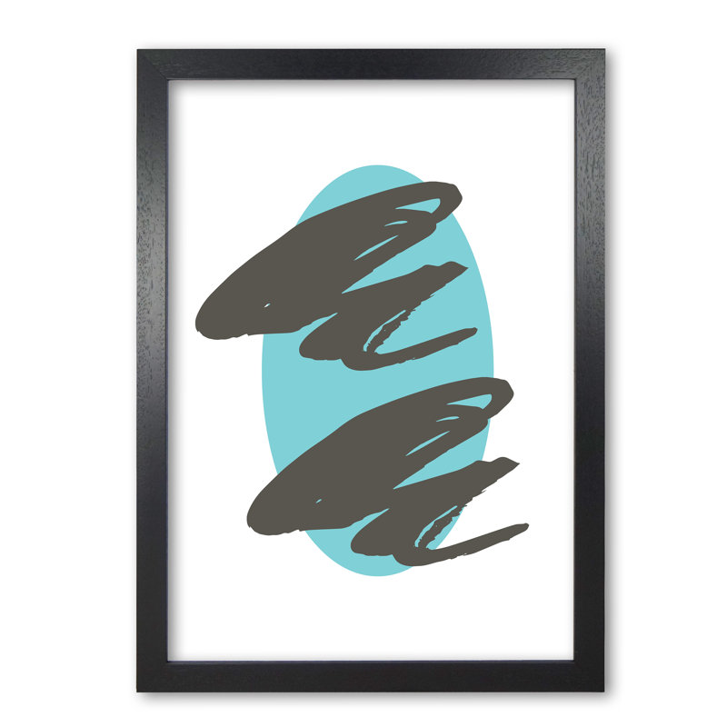 Abstract Teal Oval with Brown Strokes 1 Piece Wall Art, 42 cm H x 30 cm W x 5 cm D, Black Grain Frame