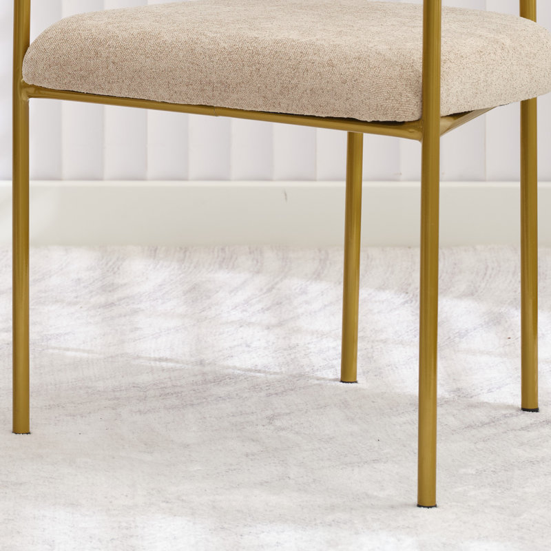 Modern Bouclé Upholstered Dining Armchair with Metal Frame, Taupe, 6, Gold