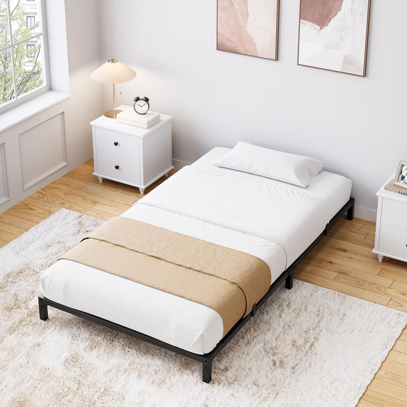 Heavy Duty Metal Platform Bed Frame, Noise Free Bed Frame with Under-Bed Storage and Steel Slats Support, Twin