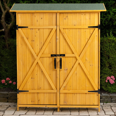 Remise de rangement extérieure en bois avec porte verrouillable, tablettes amovibles et toit inclinable