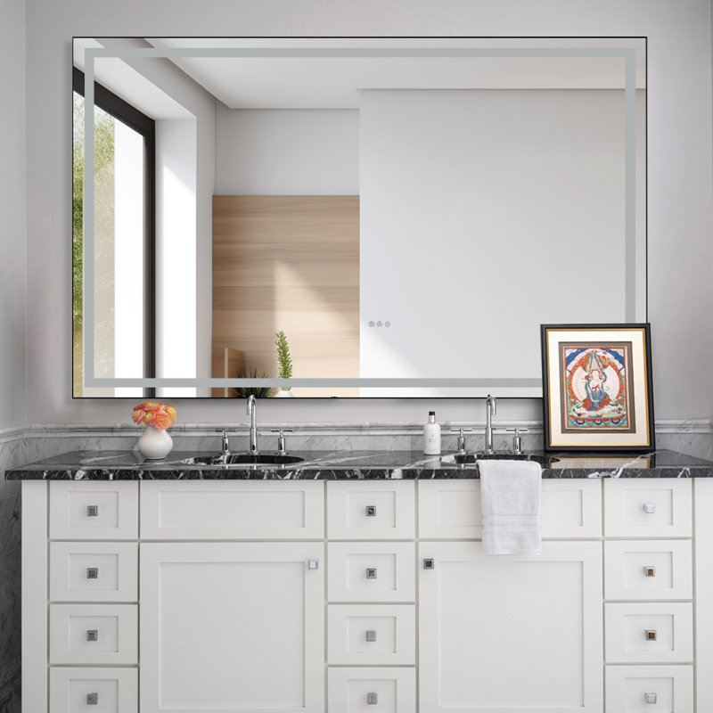 Led Mirror Bathroom Vanity Mirror With Back Light,Wall Mount Multifunctional Vanity Mirror,Gun Ash,Aluminium Frame, Rectangle