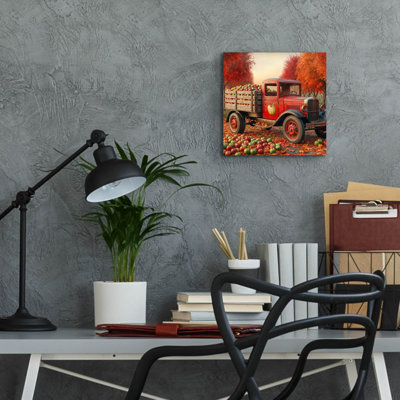  'Vintage Red Truck At Orchard 3' by Rey Klimt Acrylic Glass Wall Art, 12" x 12"