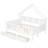 Full Size House Bed with LED, Storage Shelves, Drawers & Guardrail – Pine Wood Kids Bed, White-914575658