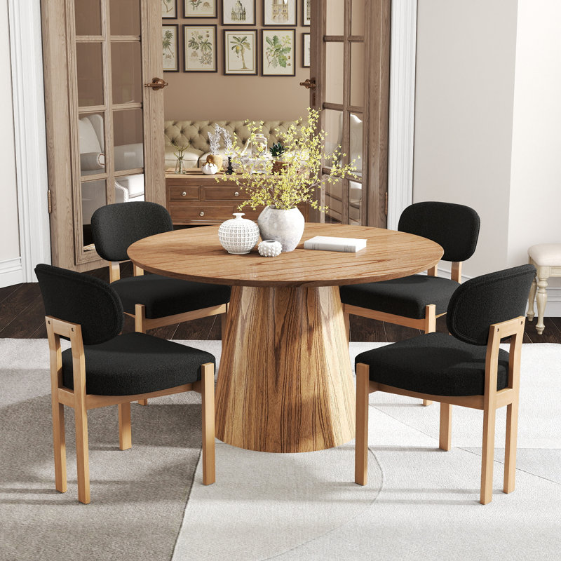 Solid Wood Dining Chairs Set, Modern Farmhouse Fabric Upholstered Dining Room Chair Kitchen Chairs, 4, Black
