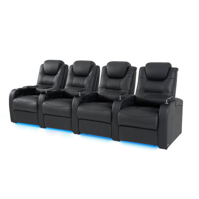 Folger Studio Leather Home Theater Seating Movie Theater Chairs Theater Recliner Sofa with Cup Holder by Orren Ellis