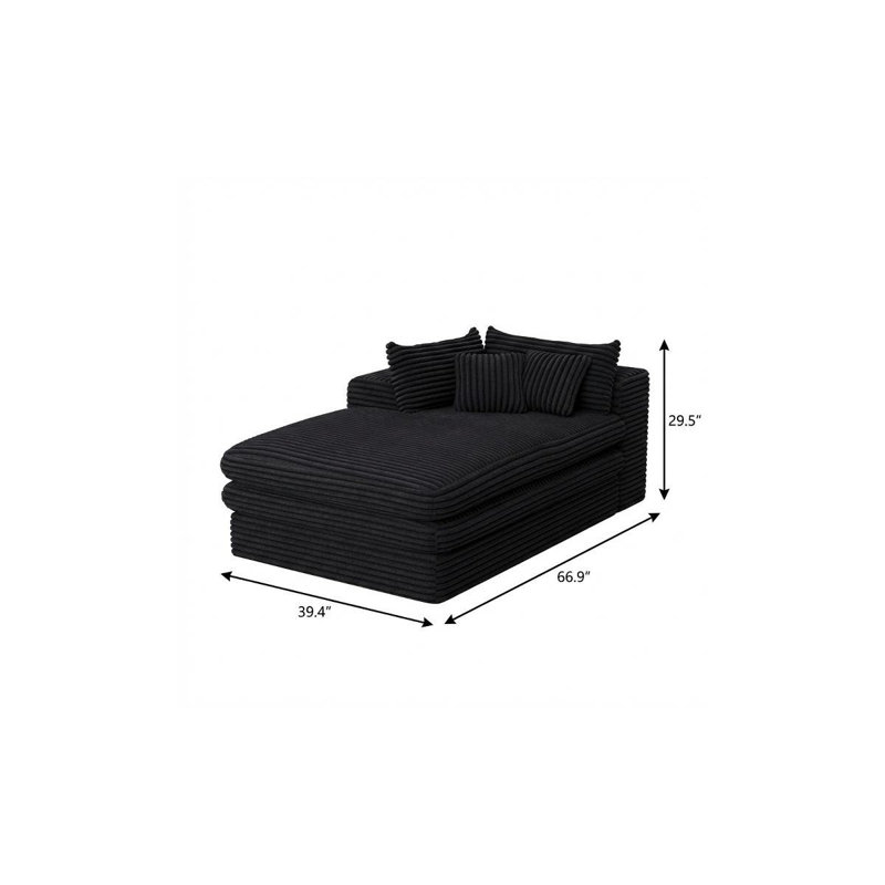  Chaise longue en velours côtelé noir, Black