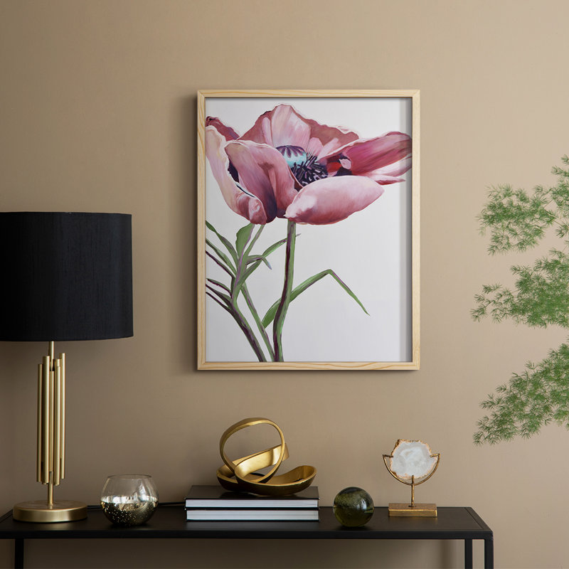 Paris Poppy Framed Print - Solid Wood, Natural, 11" H x 9" W