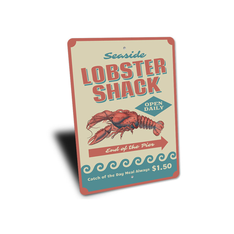 Panneau en aluminium Seaside Lobster Shack, H 18 po x l 12 po x P 0,06 po