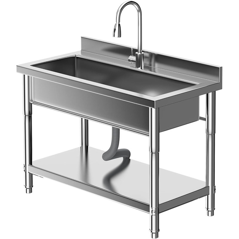 Évier utilitaire autoportant en acier inoxydable de 39,4 po à cuve simple avec tuyau d'eau chaude / froide pour la cuisine, la salle de lavage, le garage et le restaurant