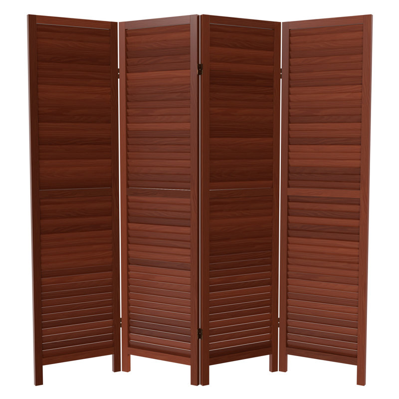 6 Ft. Tall Wooden Louvered Room Divider Walnut 3 Panel, 4, Walnut