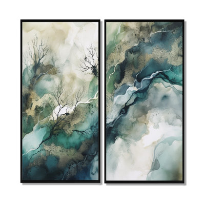 Green Blue Marbled Dreamscape I - Abstract Geometric Wall Art