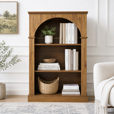 Bibliothèque ouverte sur 3 niveaux, bibliothèque autoportante traditionnelle avec bordure décorative perlée