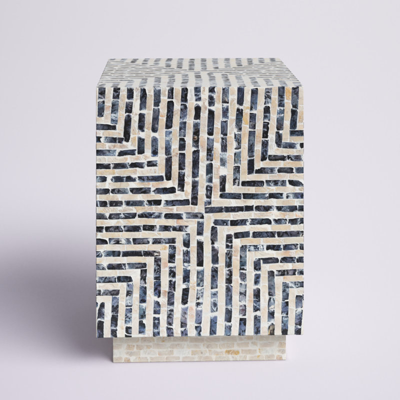 Lharysa 19" Square Wood and Stone End Table