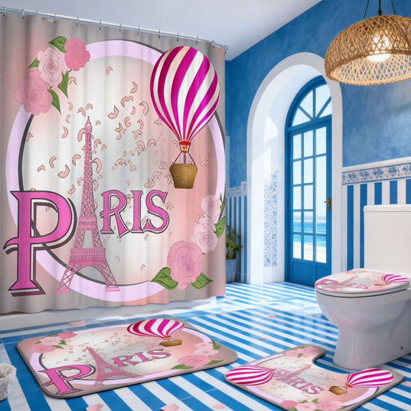 Ensemble de rideau de douche 4 pièces 70,86 x 70,86, tapis de bain antidérapant, ensemble de tapis de salle de bain en forme de U