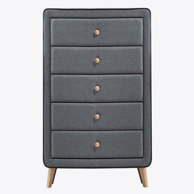 Commode 5 tiroirs rembourrée gris clair