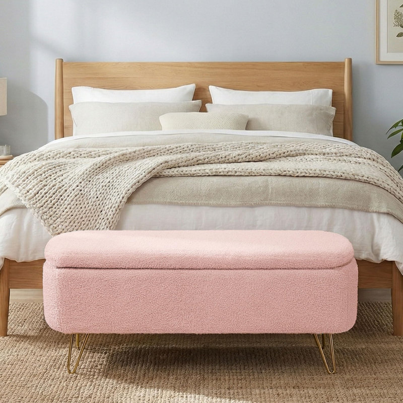 Banc de rangement rembourré Modern, Rose