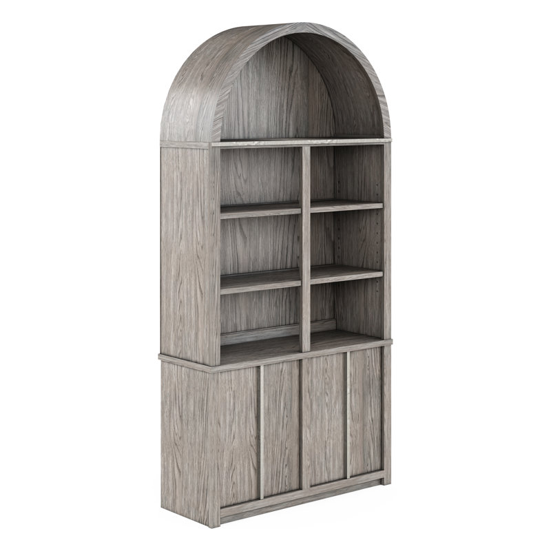 Mink Gray Lighted Solid Poplar Dining Hutch with Oak Veneer