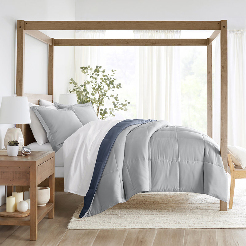 Twin Stone and Light Gray Reversible Down Alternative Comforter Set