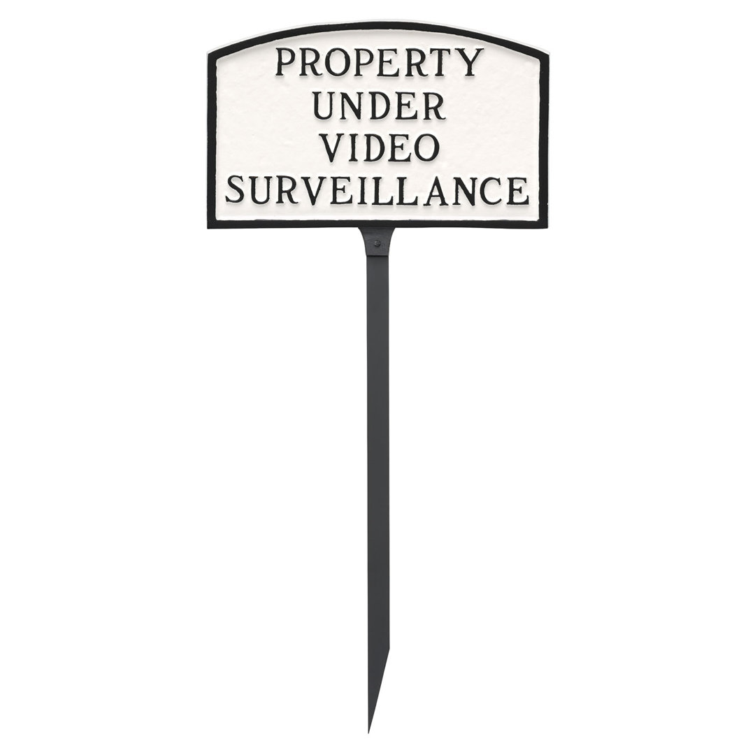 Small Arch Property Under Video Surveillance Statement Plaque Sign with Lawn Stake Red Barrel Studio® 