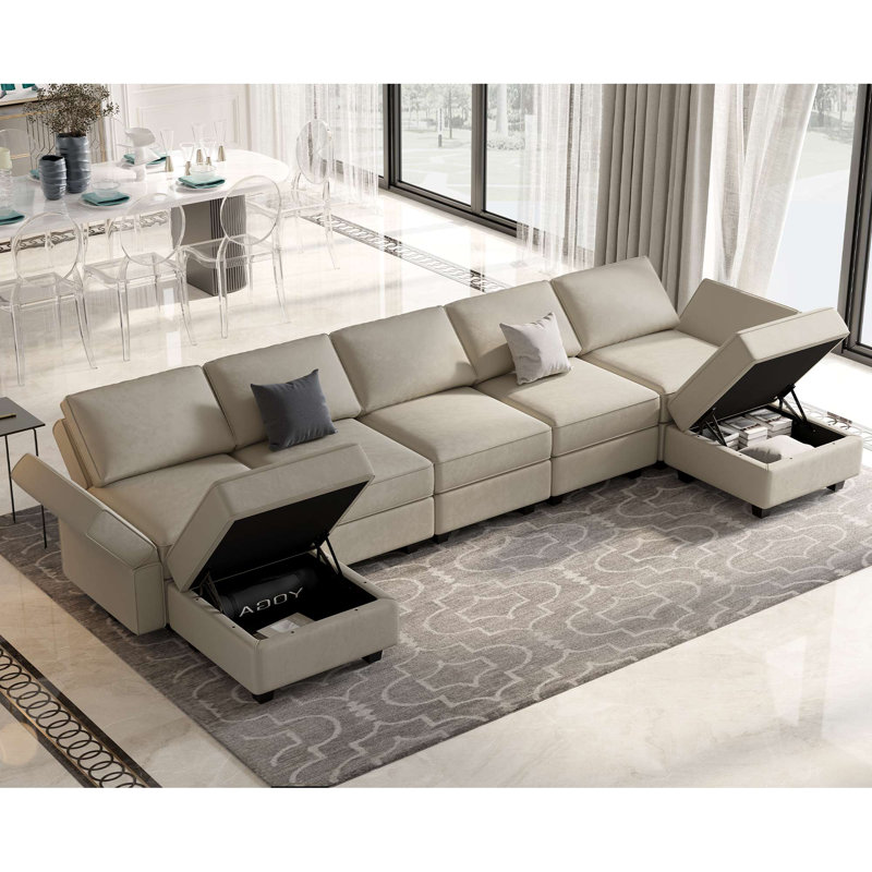 Ridoy 7-Pieces Large Velvet Upholstered Sectional Modular Variable Sofa & Chaise with Storage, Gray Velvet