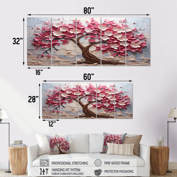 Lark Manor Pink And White Orchid Branches Tree II - Tree 5 Piece Wall ...