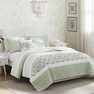 Couette King/King 6 avec coussins décoratifs en bordure de coton sauge -
