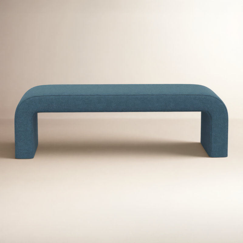 Banc rembourré Barley, Lin texturé bleu marine Zuma