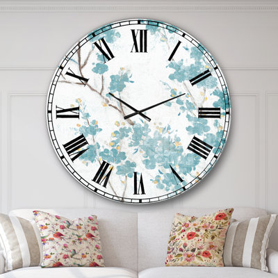 Teal Cherry Blossoms II - Horloge murale traditionnelle